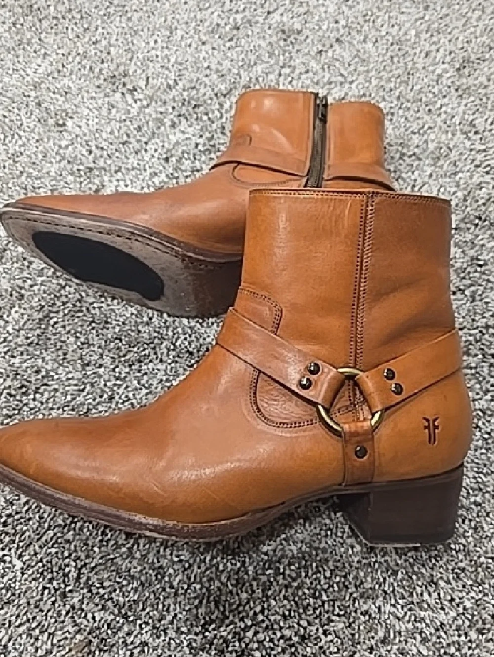 Frye Dara Cognac Leather Chukka Biker Boots with Side Zip